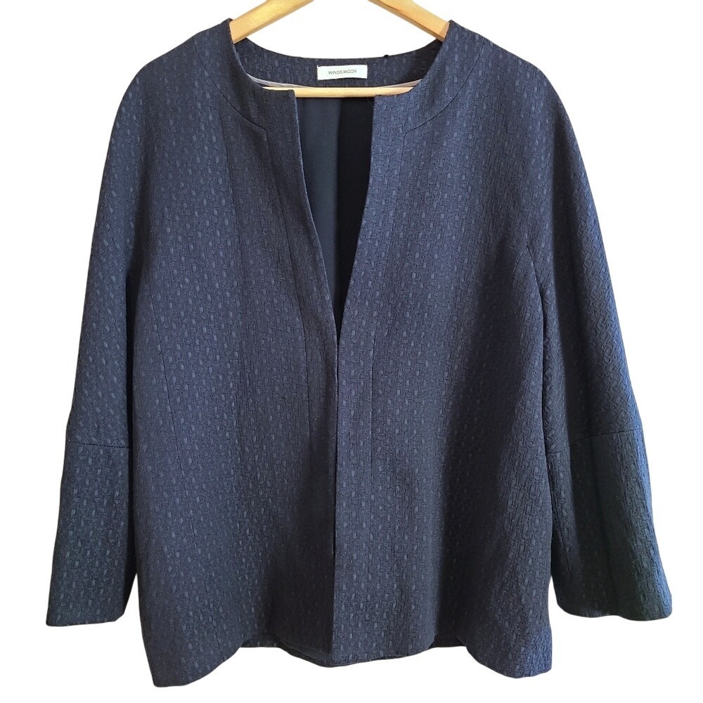Windsmoor Navy Blue‎ Jacquard Round Neck 3/4 Sleeve Blazer